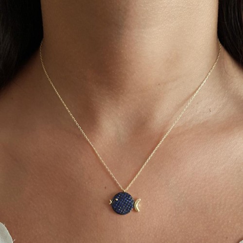 Safir Taşlı Tombul Balık Gümüş Bayan Kolye - CNG Jewels (1)