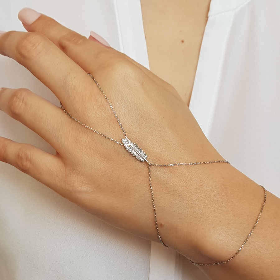 Small Feather Silver Shahmaran Bracelet with Stones - CNG Jewels