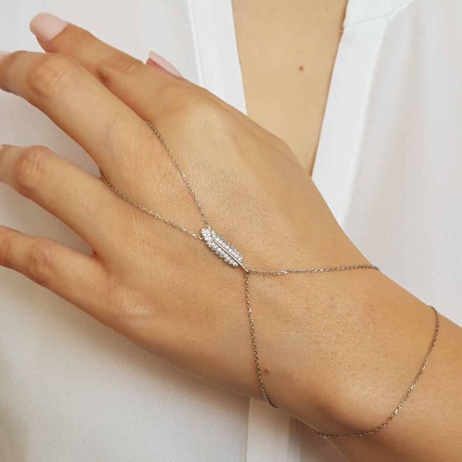 Taşlı Küçük Tüy Gümüş Şahmeran Bileklik - 1