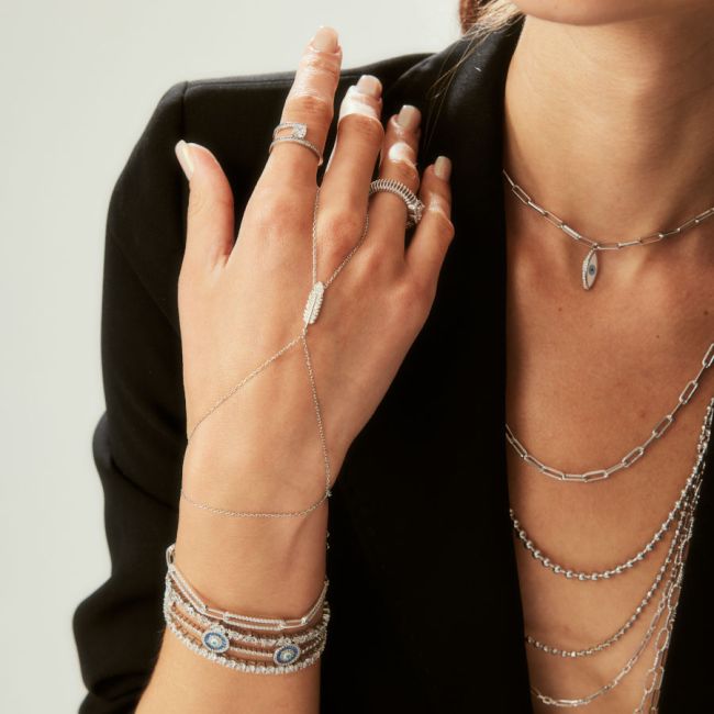 Taşlı Küçük Tüy Gümüş Şahmeran Bileklik - 2