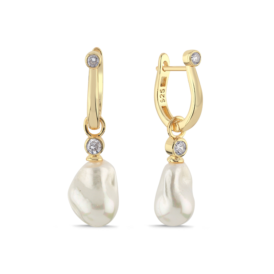 Sallantılı Amorf İnci Gümüş Küpe - CNG Jewels