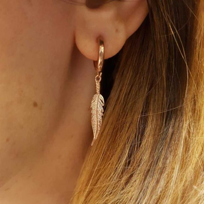 Sallantılı Halka Tüy Rose Gümüş Kadın Küpe - 1