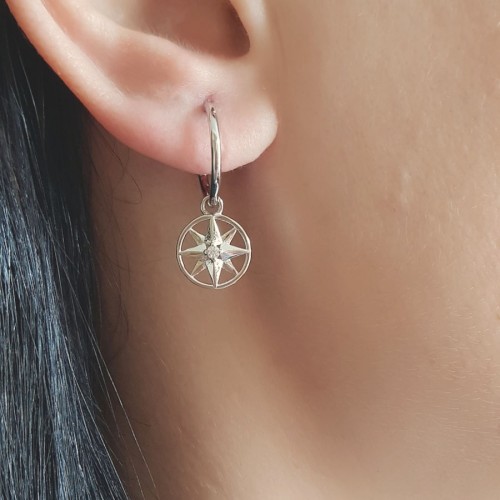 Sallantılı Kutup Yıldızı Gümüş Bayan Halka Küpe - CNG Jewels