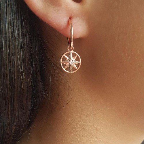 Sallantılı Kutup Yıldızı Rose Gümüş Halka Küpe 