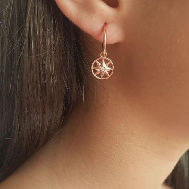 Sallantılı Kutup Yıldızı Rose Gümüş Halka Küpe - 2