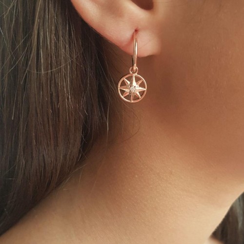 Sallantılı Kutup Yıldızı Rose Gümüş Kadın Halka Küpe - CNG Jewels (1)