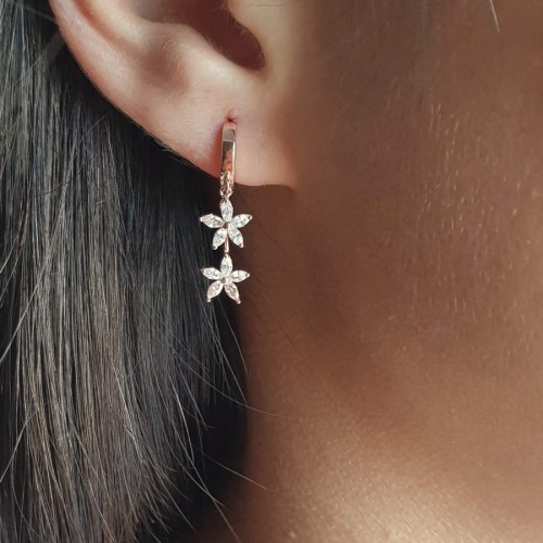 Sallantılı Markiz İki Çiçekli Rose Gümüş Kadın Küpe - CNG Jewels (1)
