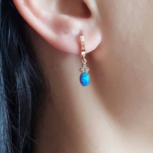 Sallantılı Mavi Opal Kadın Gümüş Küpe - CNG Jewels