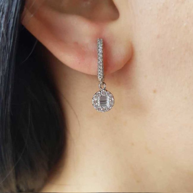 Sallantılı Minimal Baget Taşlı Kadın Gümüş Küpe - 2