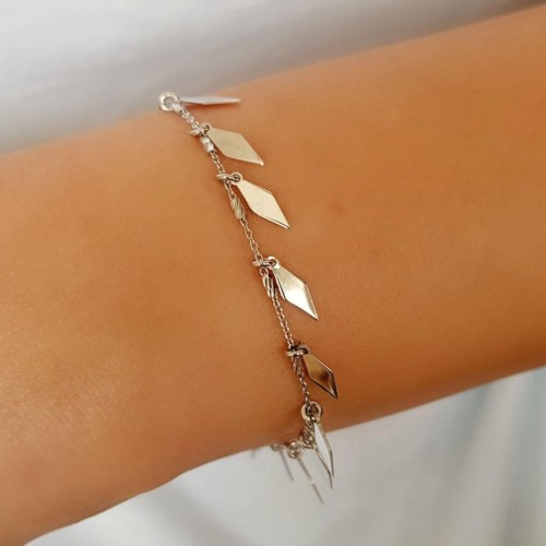 Sallantılı Modern Yaprak Gümüş Bayan Bileklik - CNG Jewels