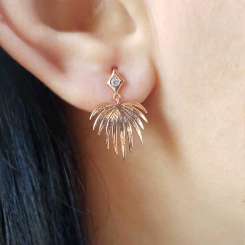 Dangling Palm Tree Rose Silver Women's Earrings 