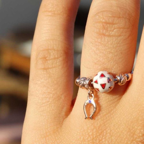 Sallantılı Renkli Top ve Nal Gümüş Bayan Yüzük - CNG Jewels