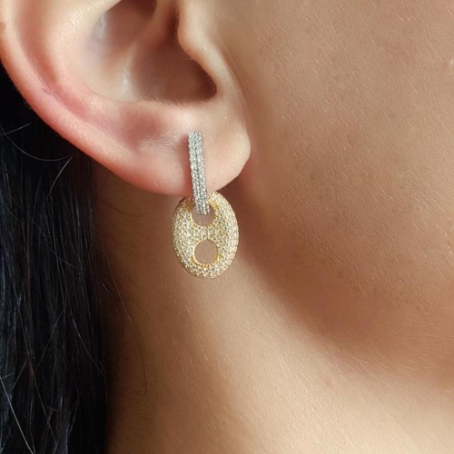 Sallantılı Taşlı Düğme Gümüş Bayan Küpe - CNG Jewels