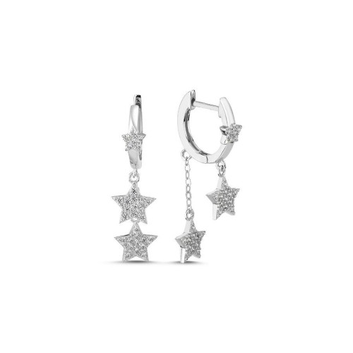 Sallantılı Taşlı İki Yıldız Gümüş Halka Küpe - CNG Jewels