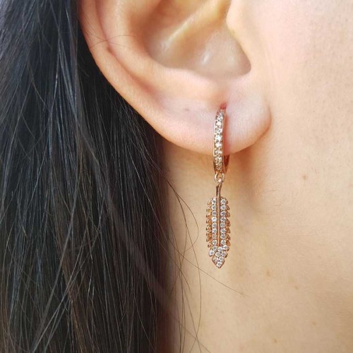 Dangling Stone Feather Silver Women's Earrings 