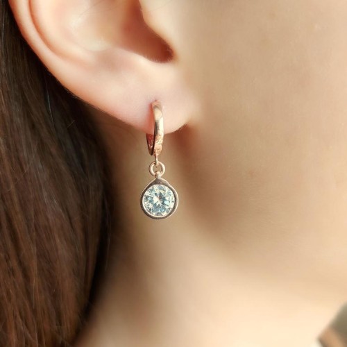 Sallantılı Tektaş Rose Kadın Gümüş Küpe - CNG Jewels