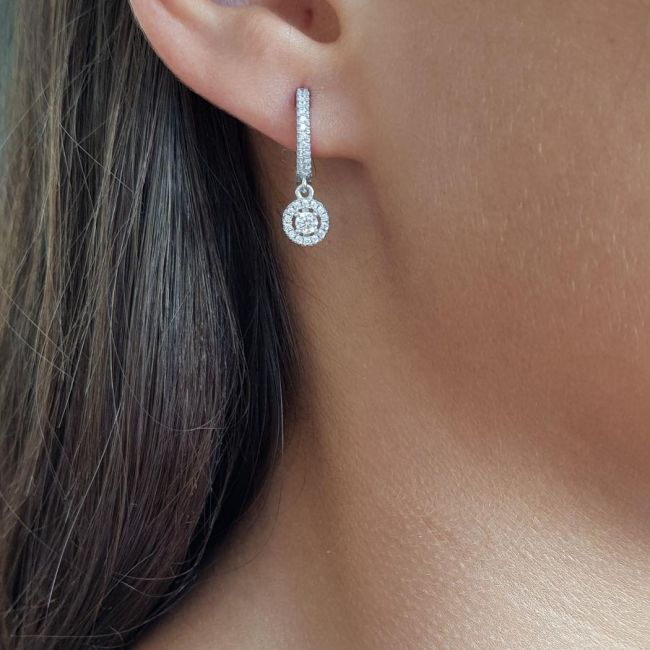 Sallantılı Yuvarlak Tektaş Kadın Gümüş Küpe - 2