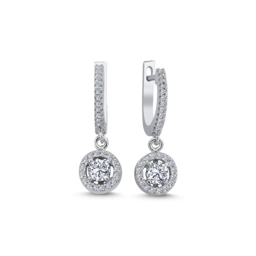 Sallantılı Yuvarlak Tektaş Kadın Gümüş Küpe - CNG Jewels