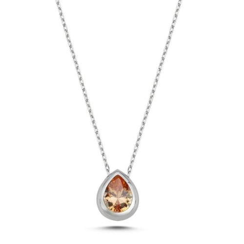 Şampanya Damla Tektaş Gümüş Kadın Kolye - CNG Jewels