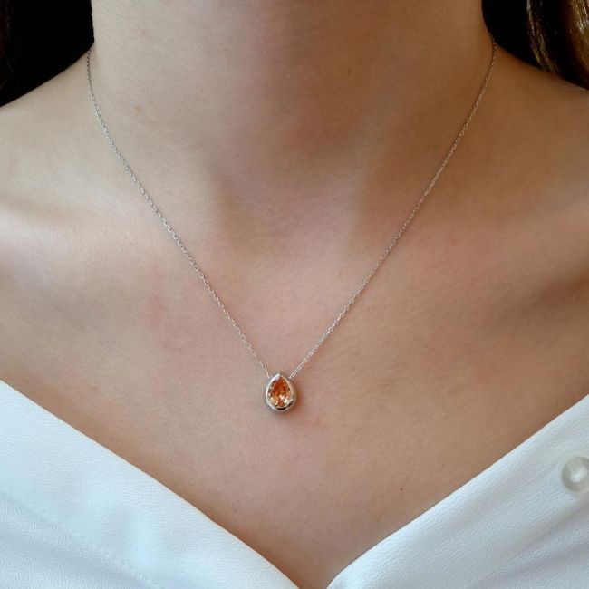 Şampanya Damla Tektaş Gümüş Kadın Kolye - 2