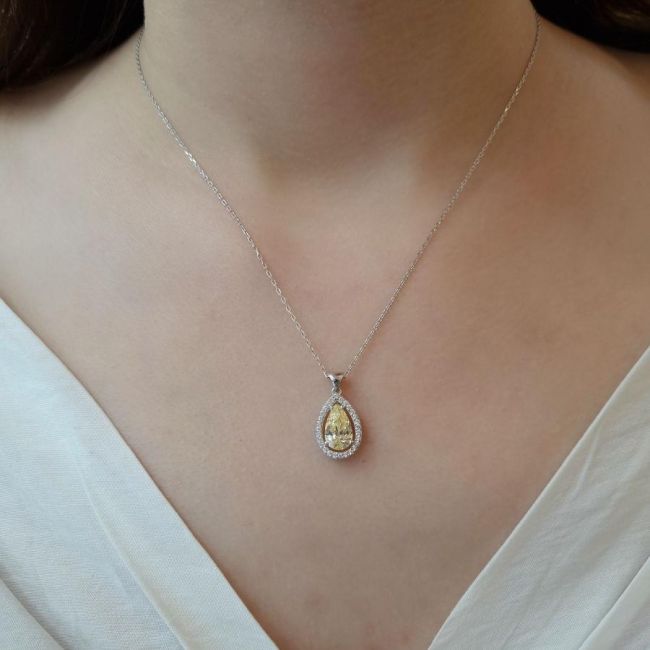 Sarı Fancy Damla Anturaj Gümüş Kadın Kolye - 2