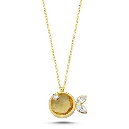 Sarı Taşlı Balık Trend Gold Gümüş Kadın Kolye - CNG Jewels