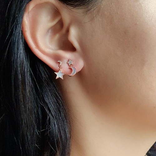 Sedef Ay ve Yıldız Gümüş Kadın Küpe - CNG Jewels