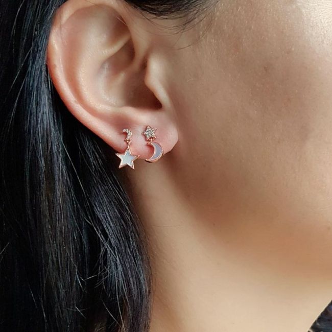 Sedef Ay ve Yıldız Gümüş Kadın Küpe - 1