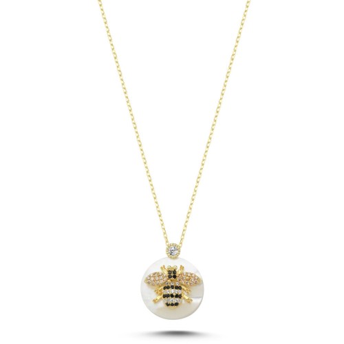 Sedef Taşlı Arı Kadın Gümüş Kolye - CNG Jewels