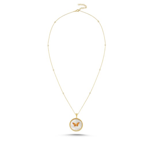 Sedef Taşlı Renkli Kelebek Madalyon Kadın Gümüş Kolye - CNG Jewels (1)