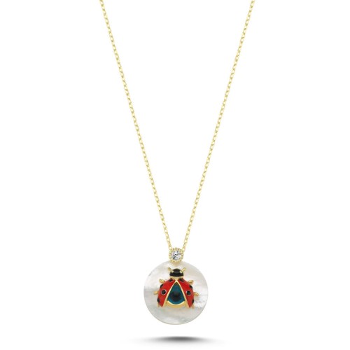 Sedef Taşlı Uğurböceği Kadın Gümüş Kolye - CNG Jewels
