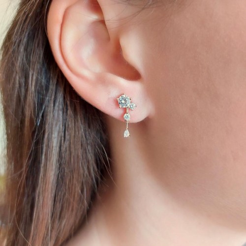 Shine Taşlı Rose Kadın Gümüş Küpe - CNG Jewels