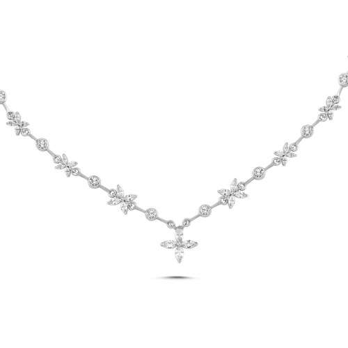 Sıralı Markiz Roza Kadın Gümüş Kolye - CNG Jewels