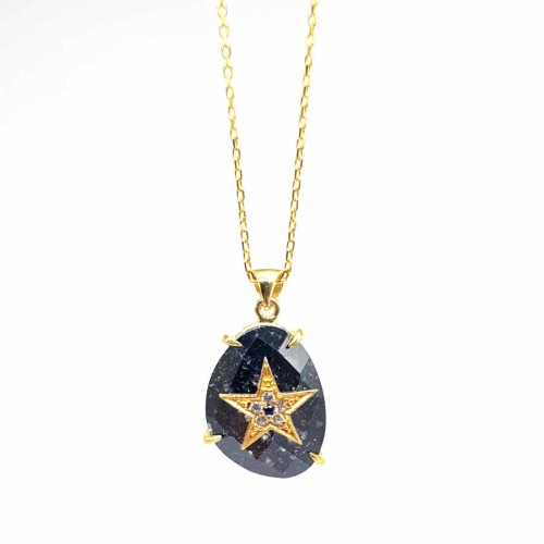 Black Ice Quartz Stone Star Silver Women's Necklace 