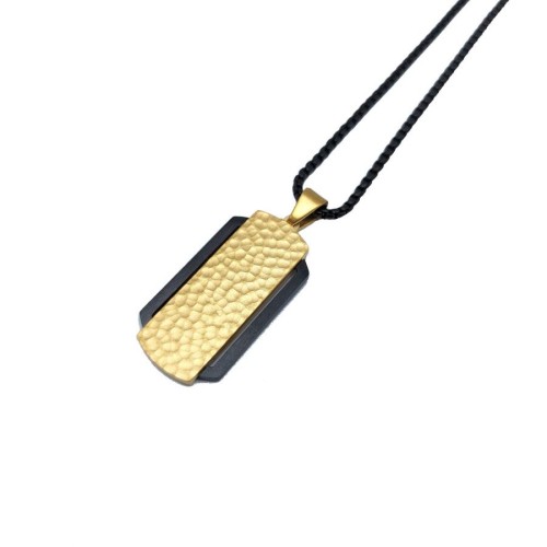 Siyah Gold Dikdörtgen Plaka Çelik Erkek Kolye - CNG Jewels