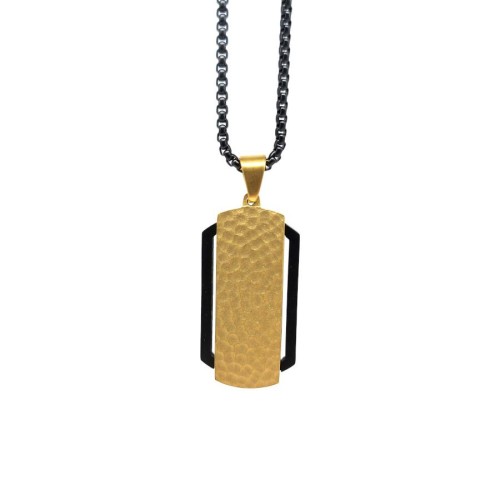 Siyah Gold Dikdörtgen Plaka Çelik Erkek Kolye - CNG Jewels (1)