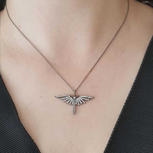 Siyah Mikail Meleği Kılıcı Kadın Gümüş Kolye - CNG Jewels