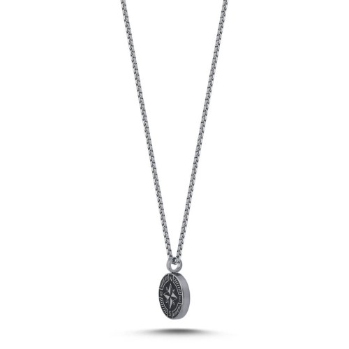 Siyah Pusula Çelik Erkek Kolye - CNG Jewels (1)