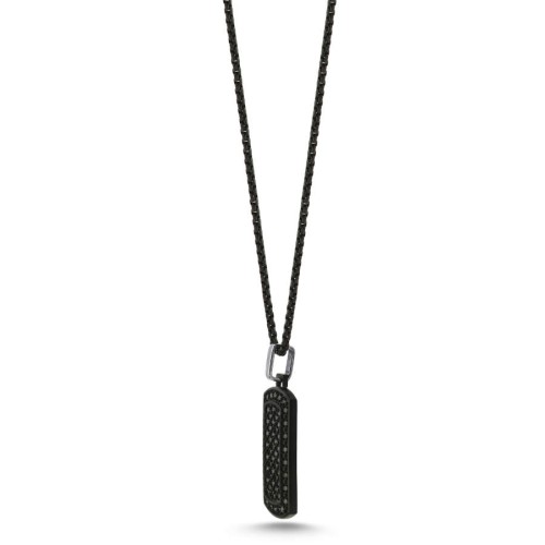 Siyah Taşlı Siyah Plaka Çelik Erkek Kolye - CNG Jewels (1)