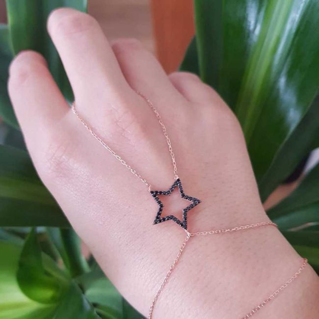 Siyah Taşlı Yıldız Gümüş Şahmeran Bileklik - 1