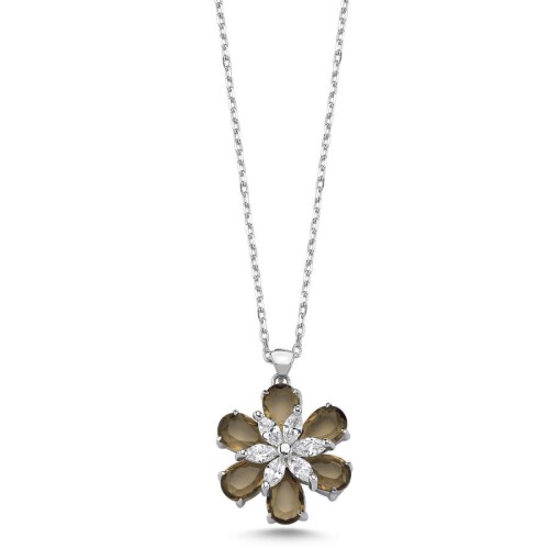 Smoky Papatya Kadın Gümüş Kolye - CNG Jewels