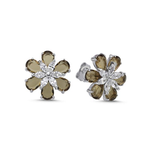 Smoky Papatya Kadın Gümüş Küpe - CNG Jewels