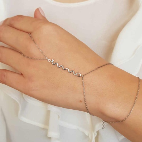  Snake Figure Silver Hand Bracelet - CNG Jewels