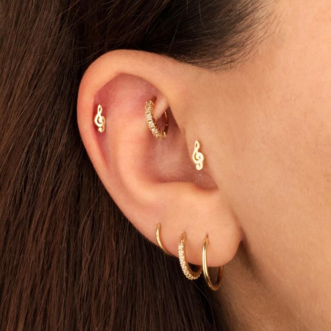 Sol Anahtar Altın Tragus Piercing - 2