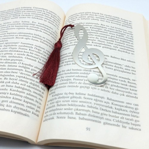 Sol Anahtarı Özel El Yapımı Gümüş Kitap Ayracı - 3