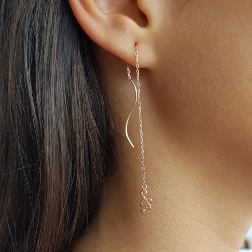 Sol Anahtarı Zincir Rose Gümüş Bayan Küpe - CNG Jewels
