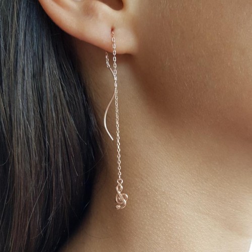 Sol Anahtarı Zincir Rose Gümüş Bayan Küpe - CNG Jewels (1)