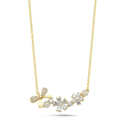 Spring Taşlı Çiçek Kadın Gümüş Kolye - CNG Jewels