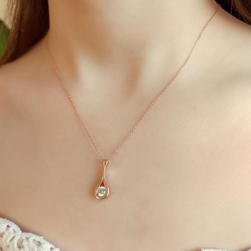Su Damlası Figürlü Tektaş Rose Gümüş Kadın Kolye - CNG Jewels (1)