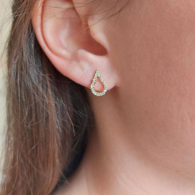 Su Damlası Gold Gümüş Kadın Küpe - 1